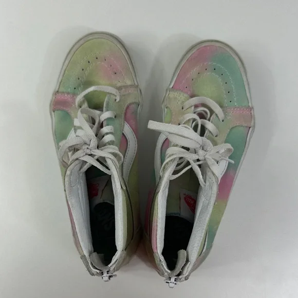 High-Top Tie-Dye Canvas Zip Up Vans Sneakers - Pastel Pink & Green - Picture 8 of 13